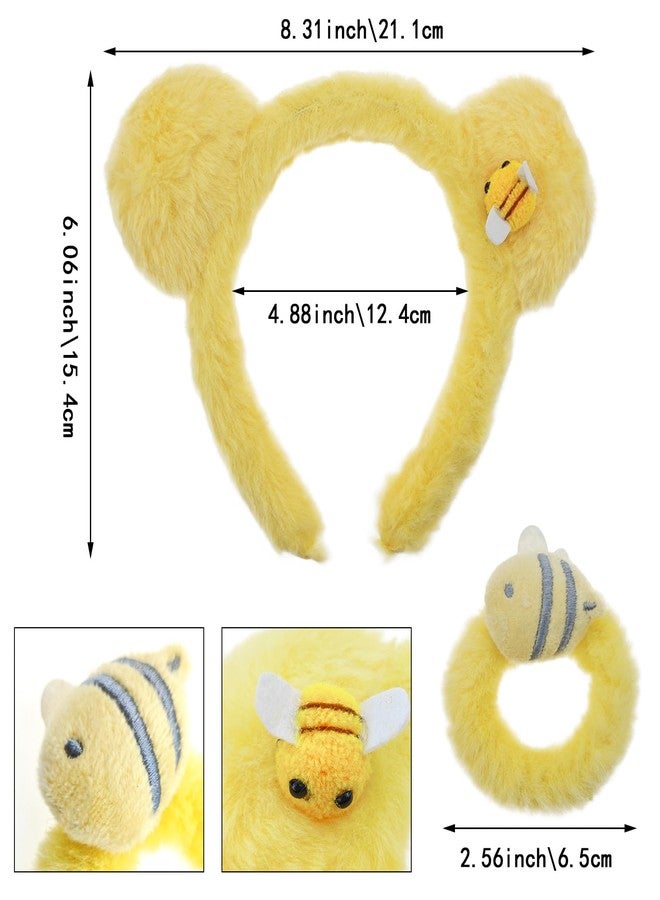 Capiant Yellow Plush Bear Ears Headband and Hair Ties, 2-Piece Spa Headband & Wristband Set, Soft Towels Washbands Elastic Plush Bear Spa Hairband, Ponytail Holders - Image 2